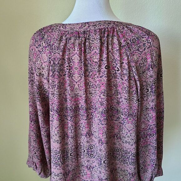 Cynthia Rowley Floral Blouse Tunic‎ Women's Size Medium Purple Pleated Oversized - Picture 5 of 8